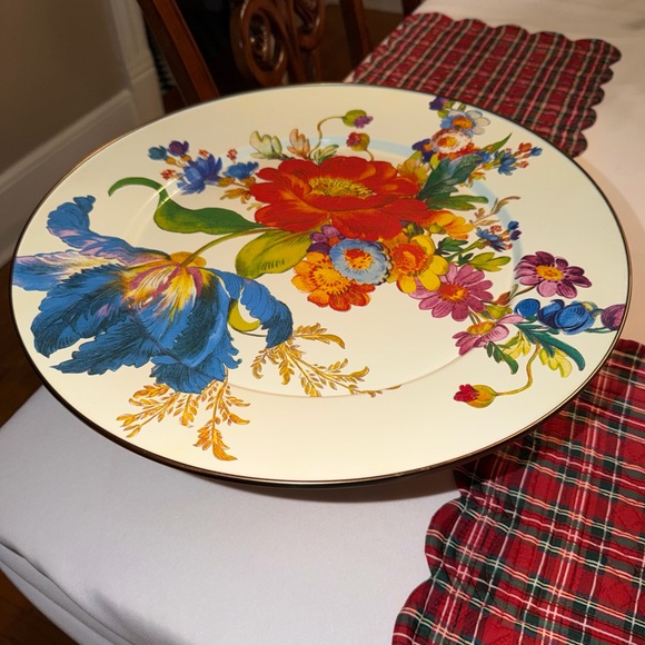 MACKENZIE CHILDS Flower Market/ Courtly Check Large Pedestal Platter ✨Price Firm - Picture 2 of 7